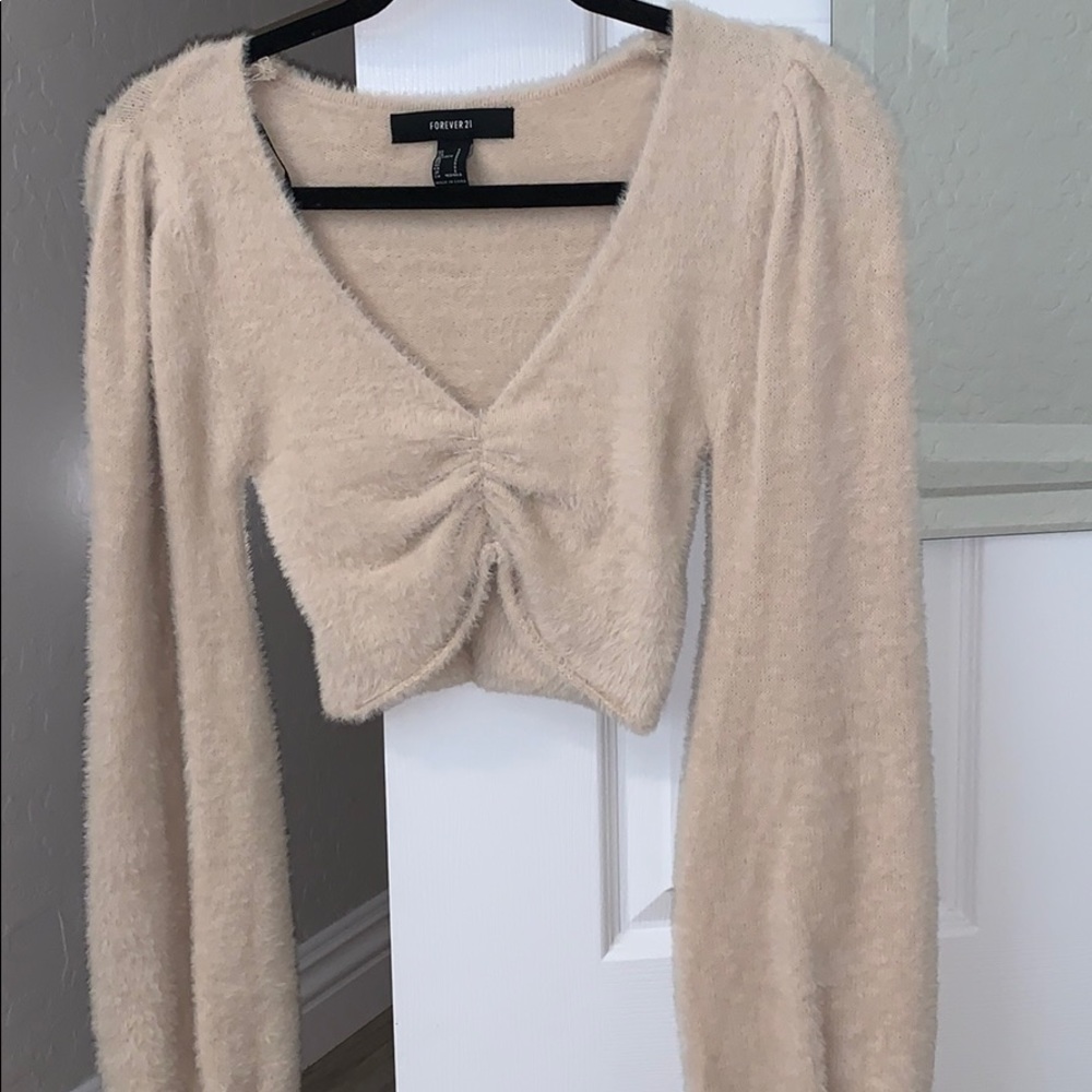 Super soft cropped fuzzy sweater with details